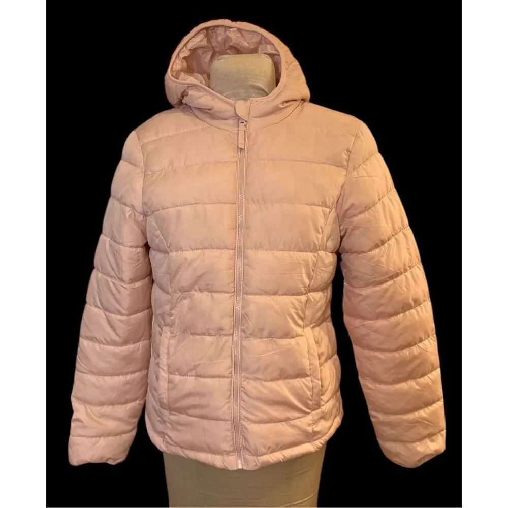 Aeropostle Puffer Coat Girls Sz. L Full Zip Hood Pink Recycled Fill